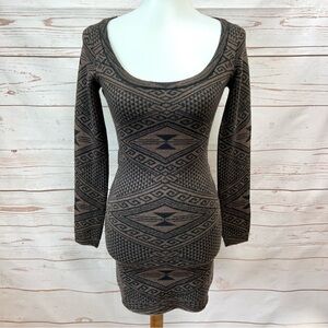 Rachel Pally Long Sleeve Mini Sweater Bodycon Dress in Brown Intarsia